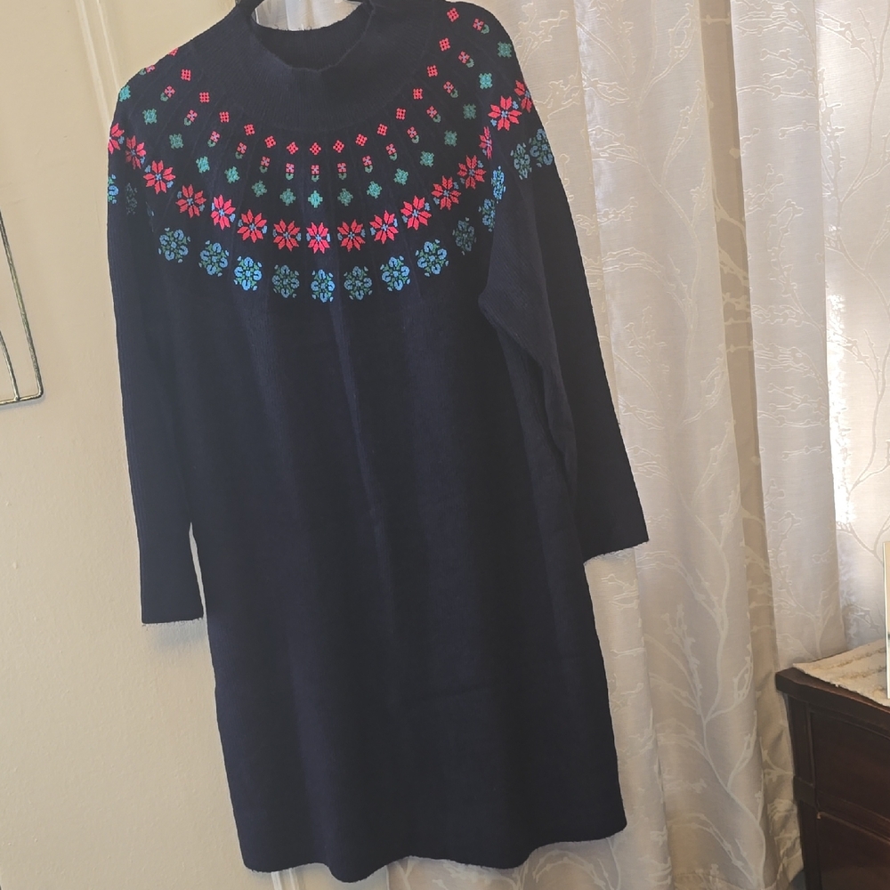 NWT Talbots Navy Dress with Colorful Floral Accents org.$99